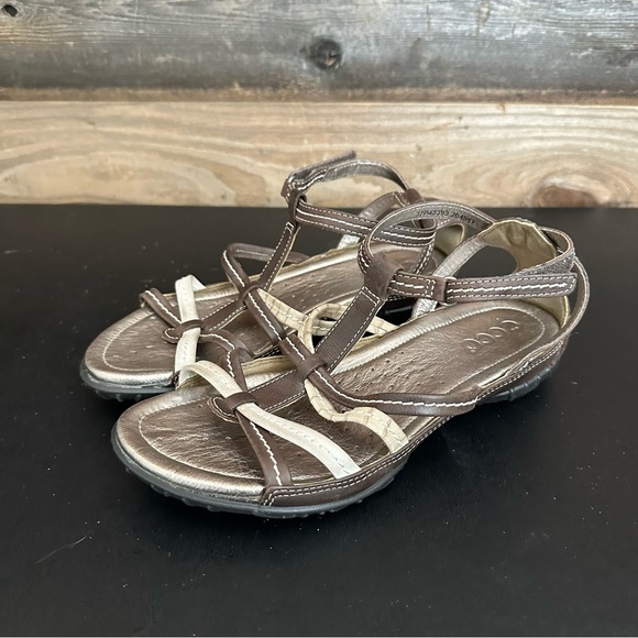 ECCO Groove Coffee Brown Sand Gladiator Bison Ankle Strap Sandals US 6 EU 37 - Picture 1 of 9
